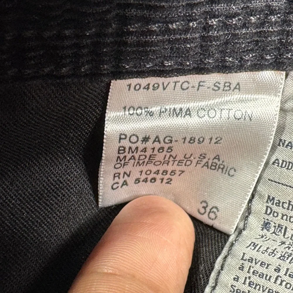 AG Adriano Goldschmied The‎ Protege Pants Straight Leg Corduroy Black 38x30